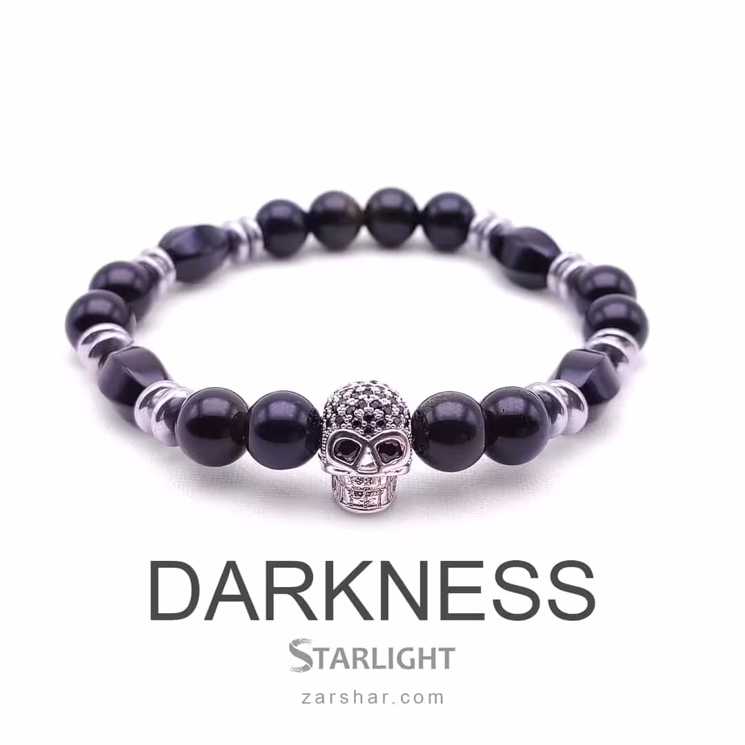 دستبند مهره ای اسکلت سنگ طبیعی Darkness