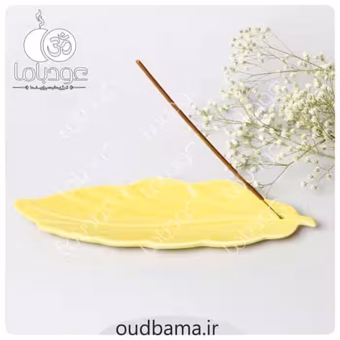 جا عود شاخه ای سرامیکی طرح برگ زرد