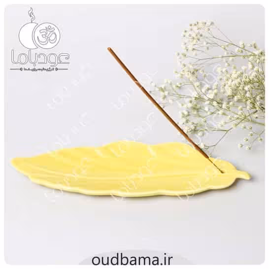 جا عود شاخه ای سرامیکی طرح برگ زرد
