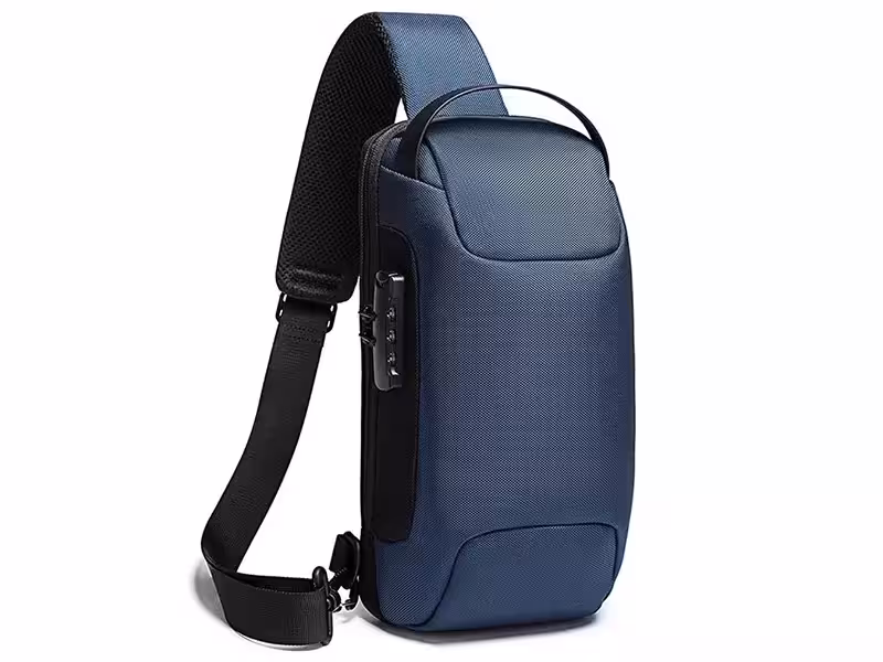 کوله تک بند ضد سرقت دارای پورت USB بنج BANGE 22085 Sling Chest Bag USB External Charging Port (آبی)