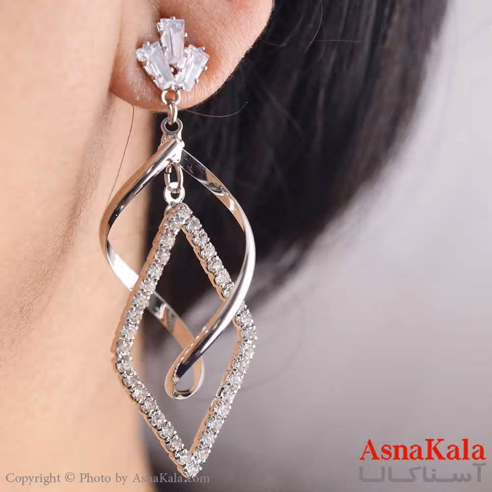 گوشواره آویزی دخترانه مینیمال مدل لوزی نقره ای استیل 316 کد GSH15668W