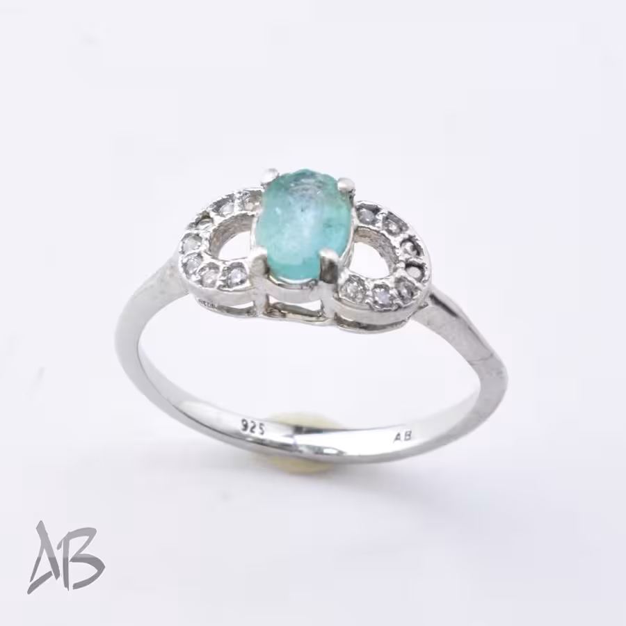 انگشتر نقره زنانه نگین زمرد اصل ظریف و سبک، کد 693 آقابزرگ