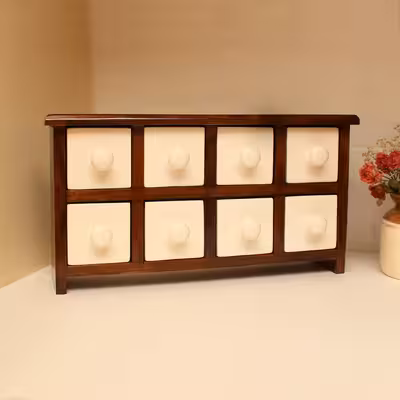 جا ادویه 8 پارچه مدل چوبی و سرامیکی کد Text08