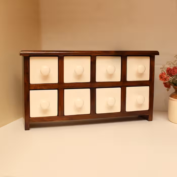 جا ادویه 8 پارچه مدل چوبی و سرامیکی کد Text08