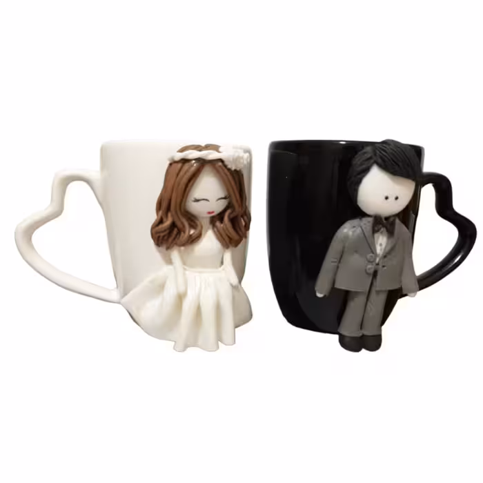 ماگ مدل عروس داماد طرح دسته قلبی کد R121 مجموعه 2 عددی