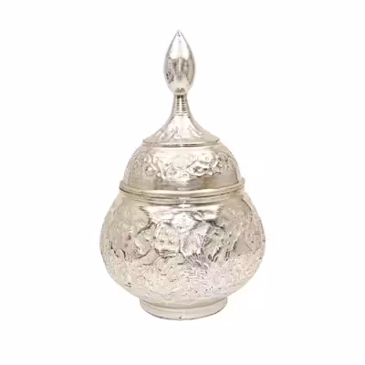 ست 3 تکه گلدان و قندان قلمزنی مدل سیلورپلیتینگ کد HQ201720