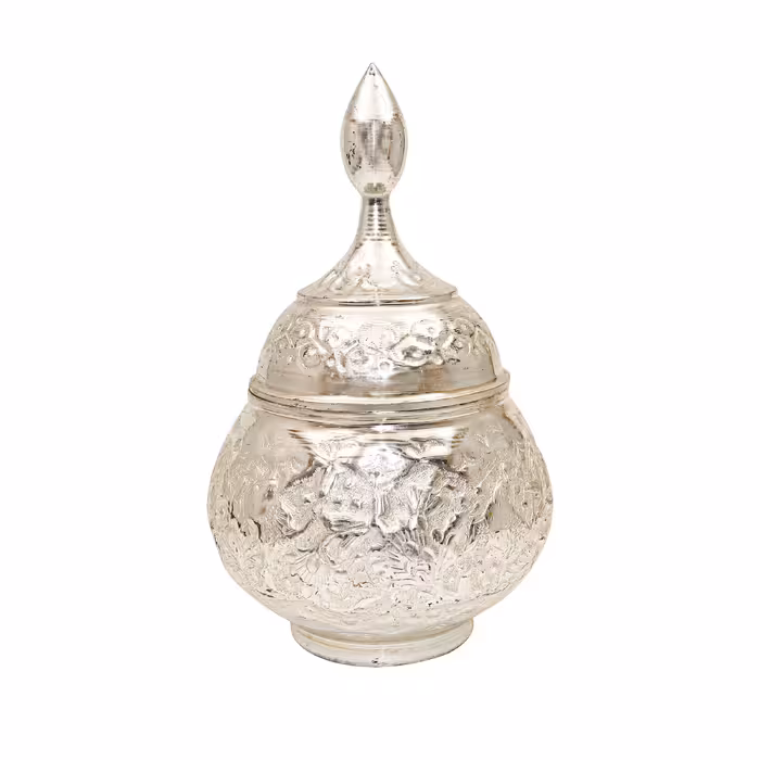 ست 3 تکه گلدان و قندان قلمزنی مدل سیلورپلیتینگ کد HQ201720