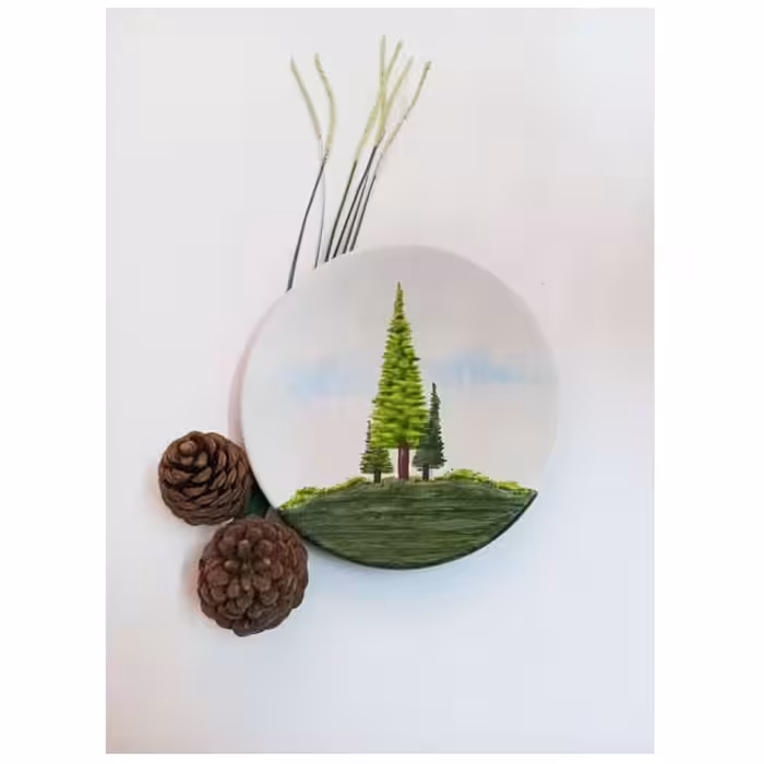 بشقاب دیوارکوب سفالی طرح دشت زیبای من کد 14 مجموعه 3 عددی