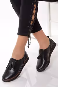کفش راحتی چرم زنانه مشکی چرم اصل Dp06-4106 – 1321