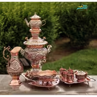 سماور 4 لیتری برنجی قلمزنی ریزه اعلاء با آبکاری مس و نقره، سیاه قلم