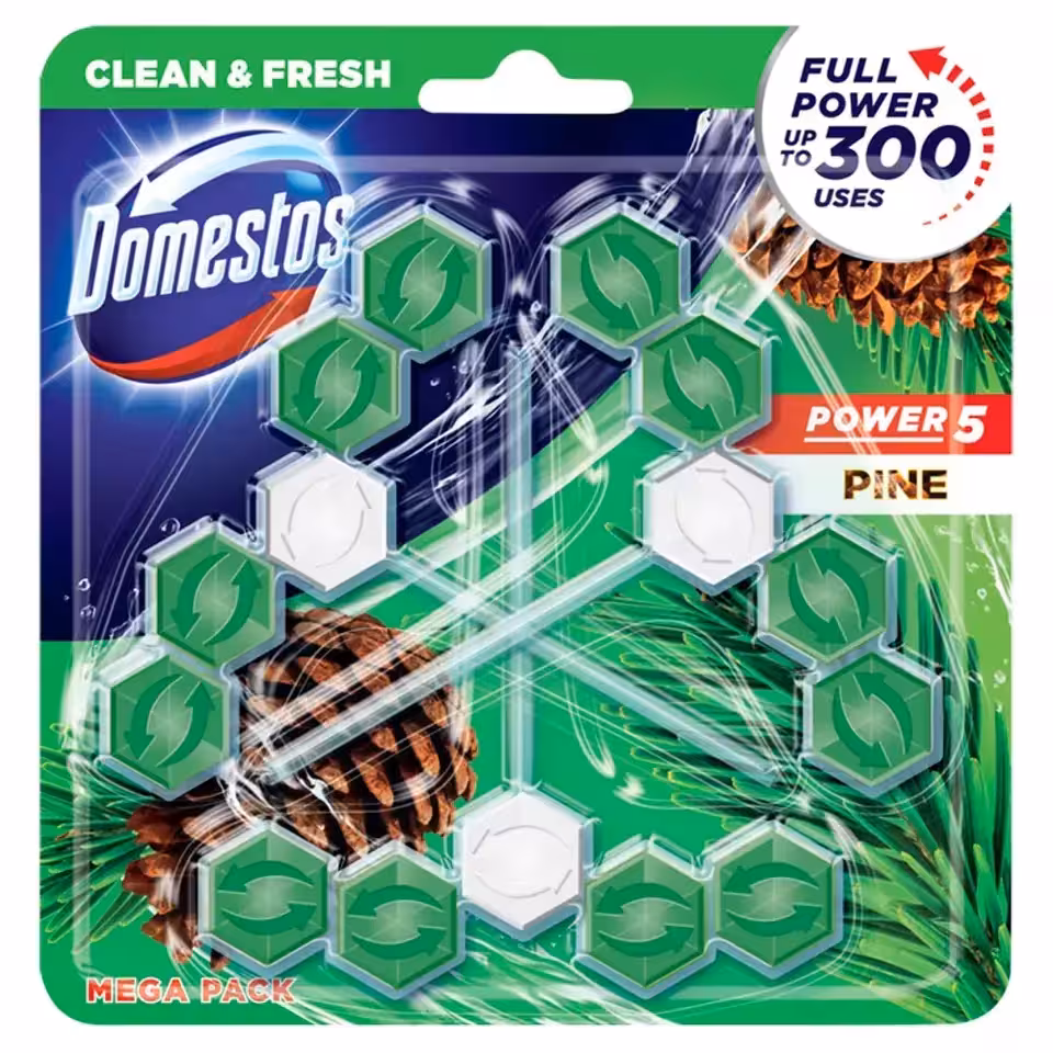 جرم گیر توالت فرنگی دامستوس Domestos رایحه کاج 300 بار مصرف سه عددی