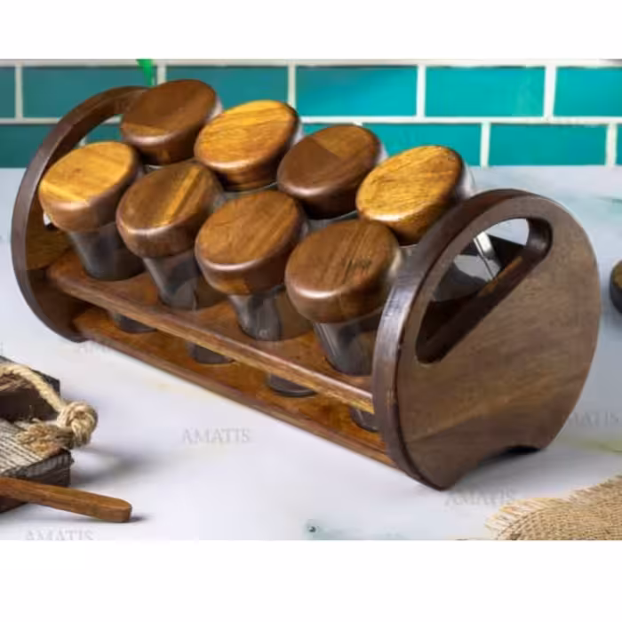 جا ادویه چوبی رنگ تیره (آکاسیا) کج 8 تایی کد 99089 از برند لونا وود
