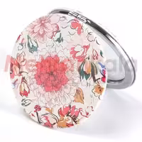 آینه جیبی دو طرفه کامپکت مدل Flower Beautiful با رویه چرم طرح دار