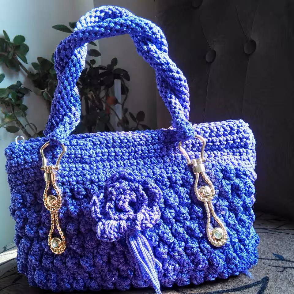 کیف مجلسی دستبافت مکرومه مدل فندوقی بیگی