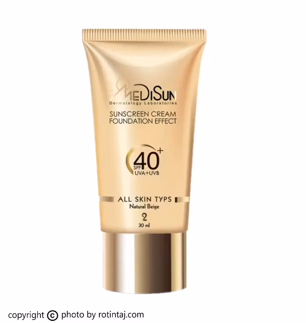 ضد آفتاب کرم پودری انواع پوست بژ طبیعی شماره 2 SPF40 مدیسان