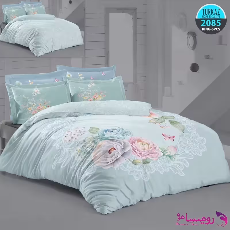 قیمت و خرید روتختی طرح گل صورتی سبز دونفره برند ترکاز کد 2085