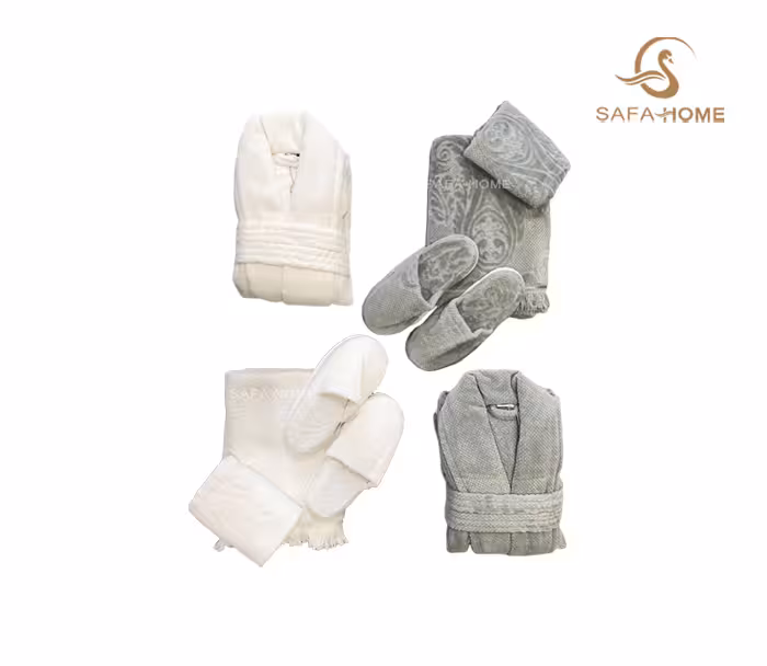 سرویس حوله عروس و داماد بونیتو طوسی و سفید