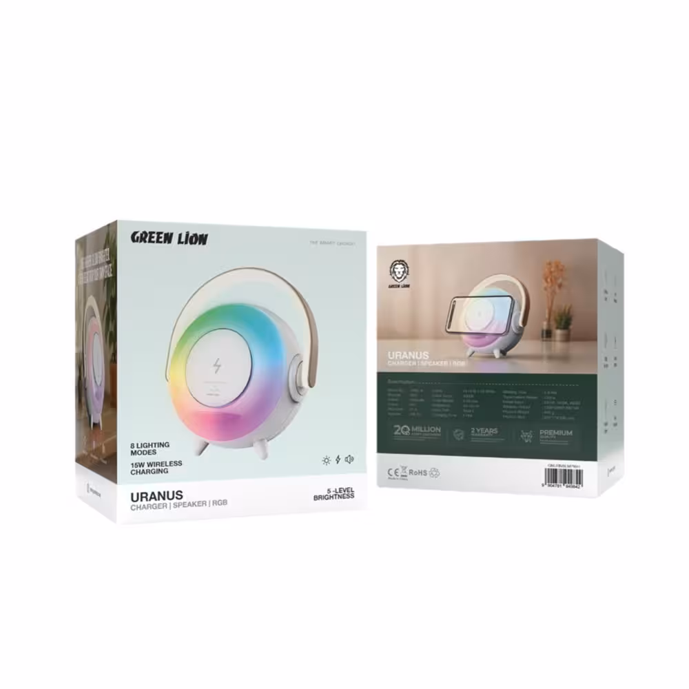 اسپیکر، چراغ رومیزی و شارژر وایرلس گرین لاین Green Lion Uranus Bluetooth Speaker with Table Lamp
