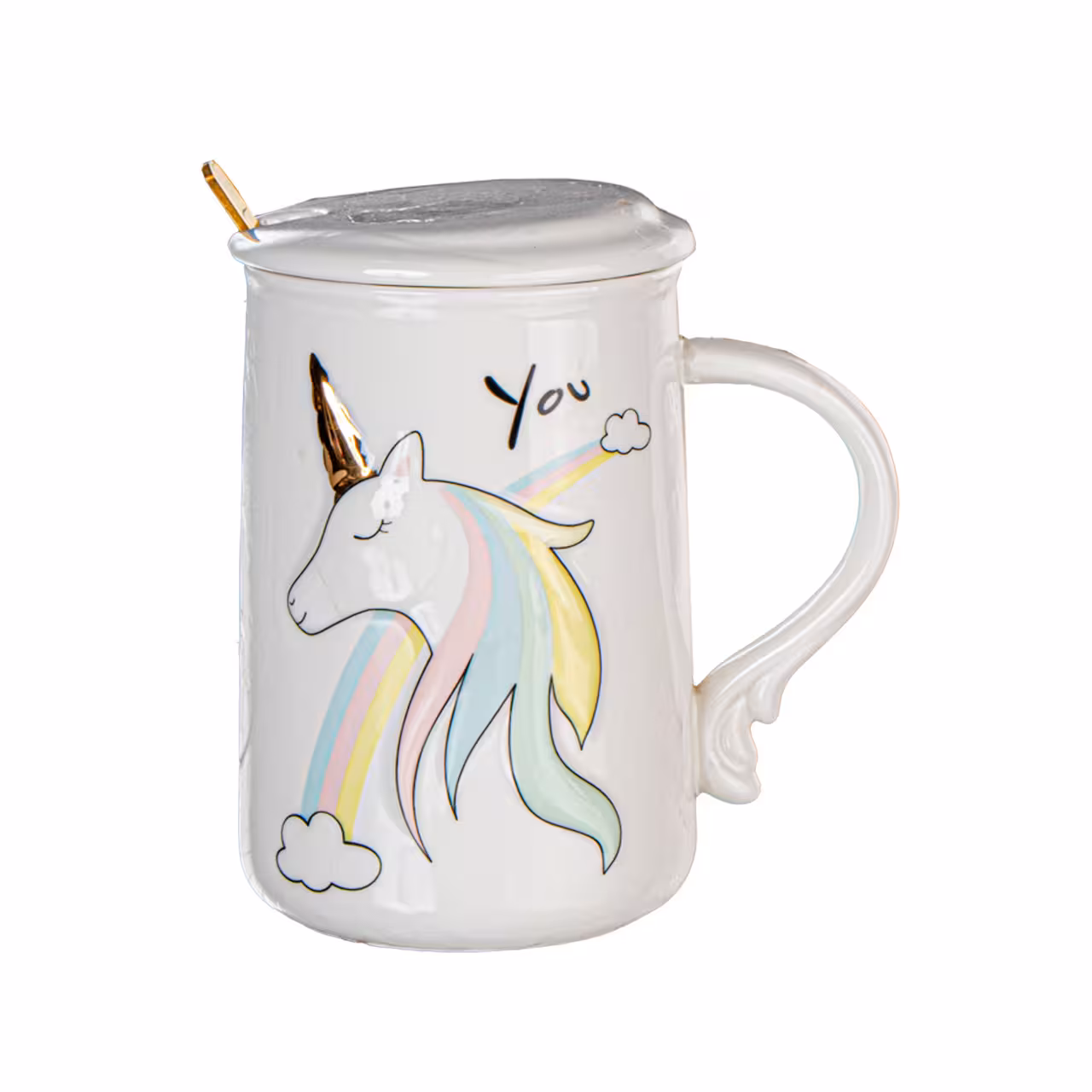 ماگ سرامیکی مدل درب دار طرح یونیکورن کد 6