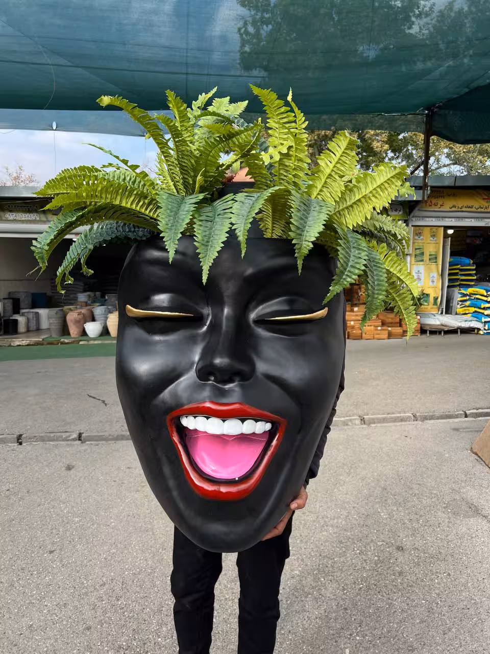 گلدان رخ دیواری مشکی لب قرمز