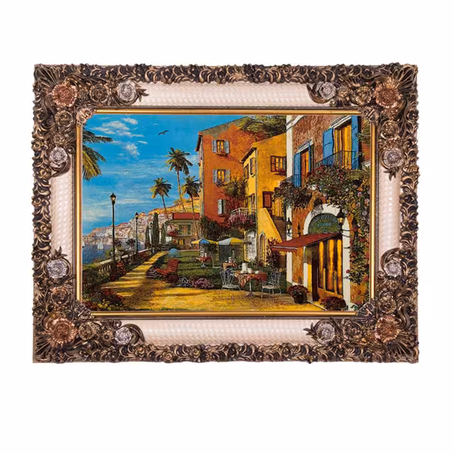 تابلو فرش ماشینی دنیای فرش طرح شهر ساحلی کد 314