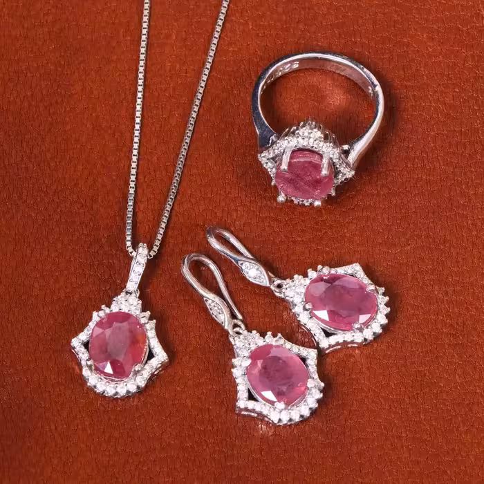 نیم ست یاقوت سرخ زنانه کد 18110 - جواهری مشاهیر