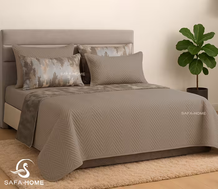 روتختی دونفره پنبه دوزی 6 تکه دورو نسکافه ای