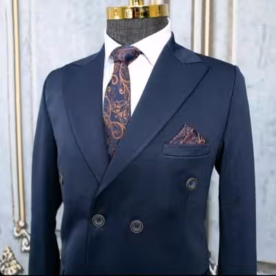 کت و شلوار دبل برست مردانه پارچه سوپر کش ترک رنگ سرمه ای سایز46 تا 56