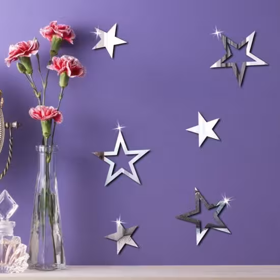 آینه دکوراتیو جنس مولتی استایل، طرح ستاره، بسته 20 عددی، در دو رنگ طلایی و نقره ای