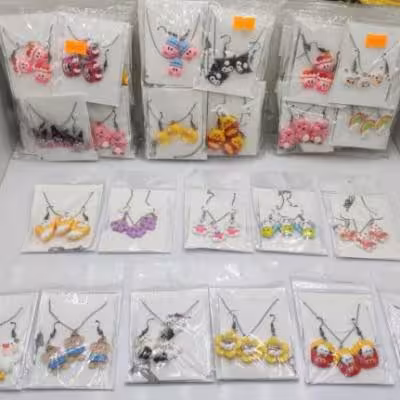 نیم ست گردنبند و گوشواره خمیر چینی عروسکی