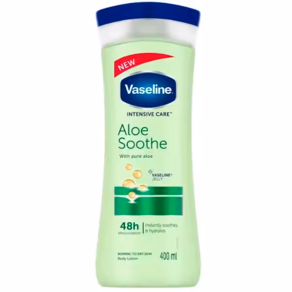 لوسیون بدن وازلین حاوی عصاره آلوئه ورا مناسب برای پوست های نرمال و خشک حجم 400 میلی VASELINE Intensive Care Aloe Soothing Body Lotion For Dry Skin 400ml