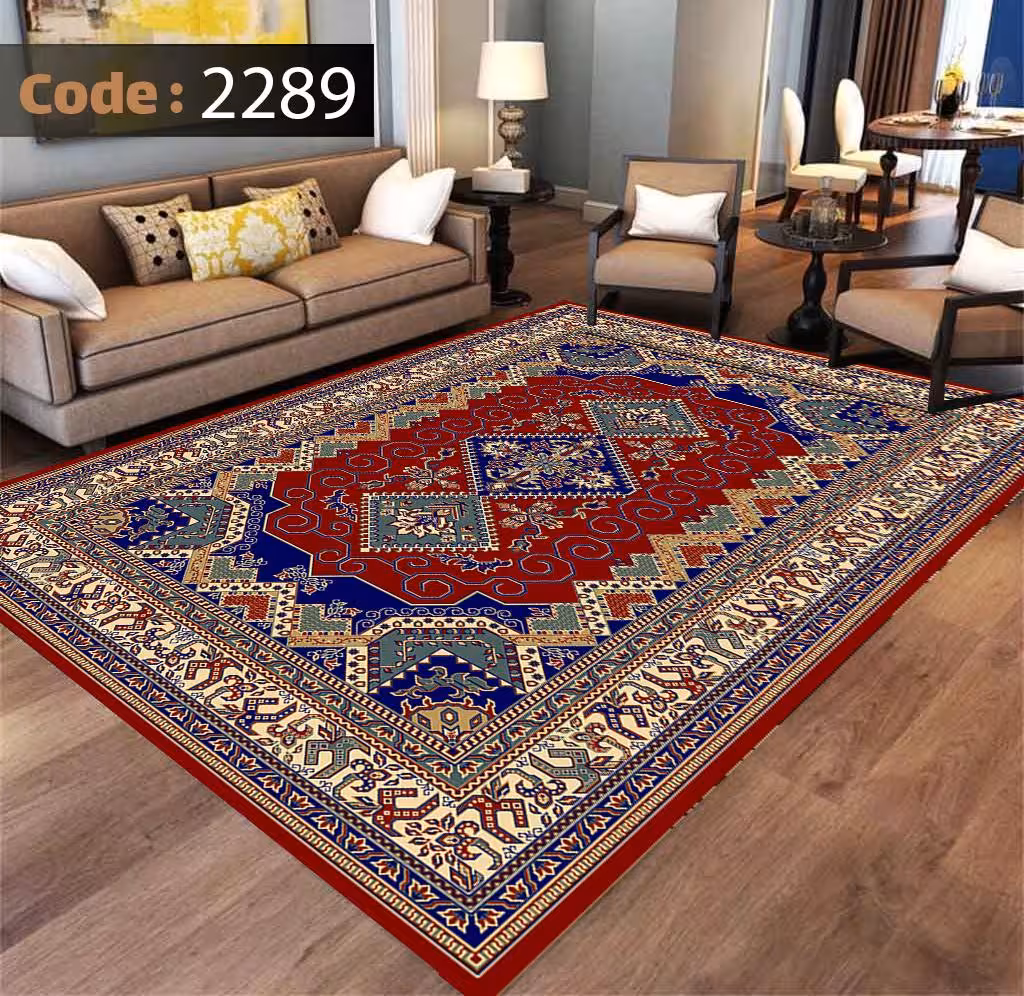 کاورفرش روفرشی دورکشدار گوشه لیفه ای لاکی ، آبی و متنوع کد 2289