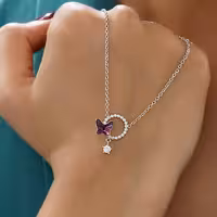 گردنبند سوارسکی پروانه زنانه نقره کد 20362