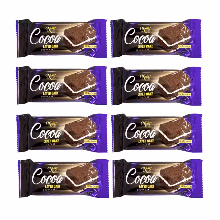 کیک لایه ای با روکش کاکائو و کرم شیری نظری 50 گرمی بسته 36 عددی