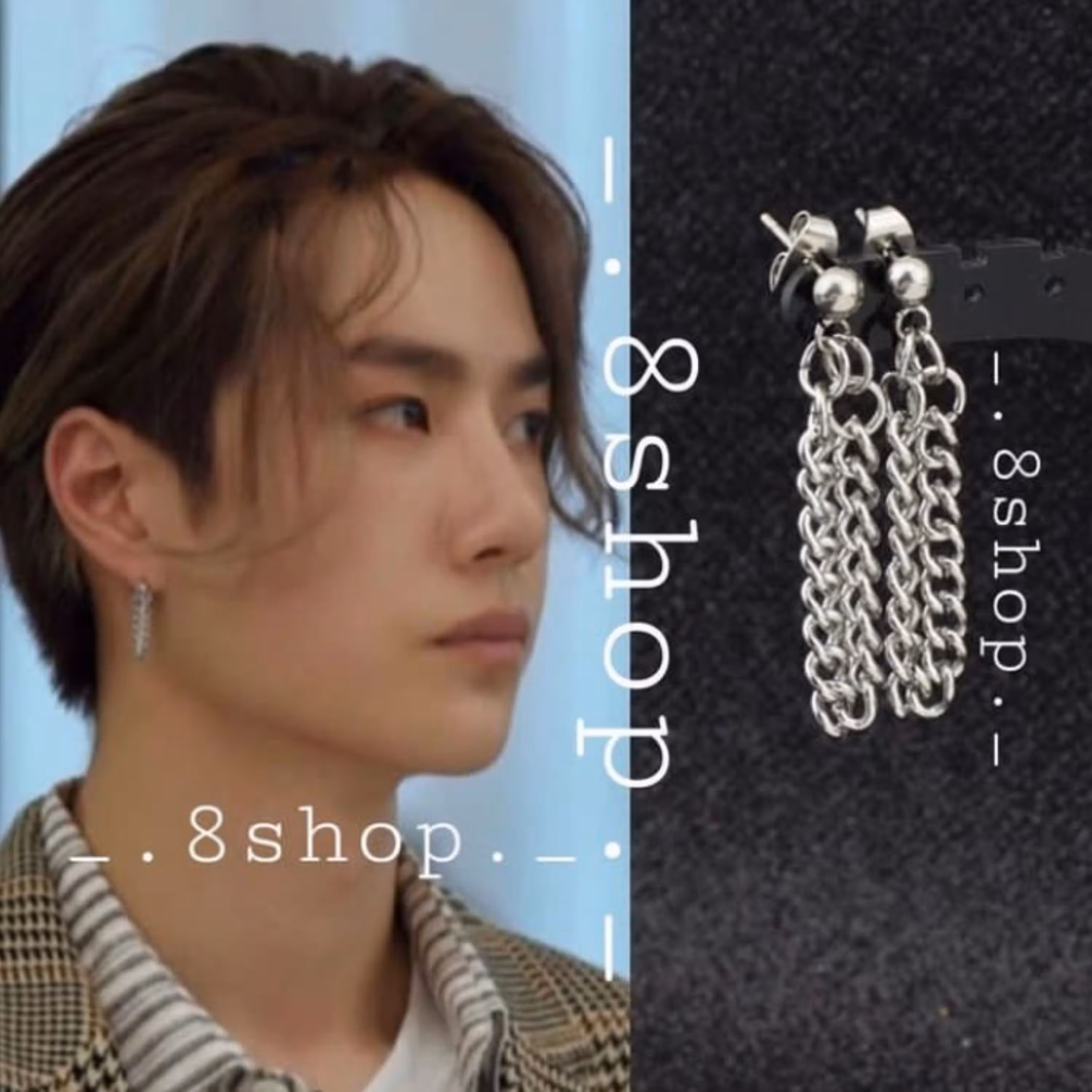 گوشواره استیل وانگ ییبو بازیگر چینی دستساز (جفت)