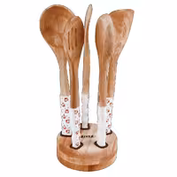 سرویس کفگیر و ملاقه سرامیکی ریور مدل رز با استند چوبی