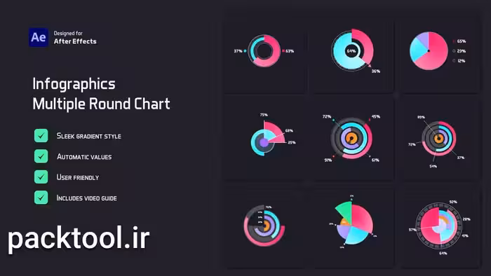 دانلود پروژه آماده اینفوگرافیک نمودار گرد چندگانه افتر افکت Multiple Round Chart Infographics - پک تول