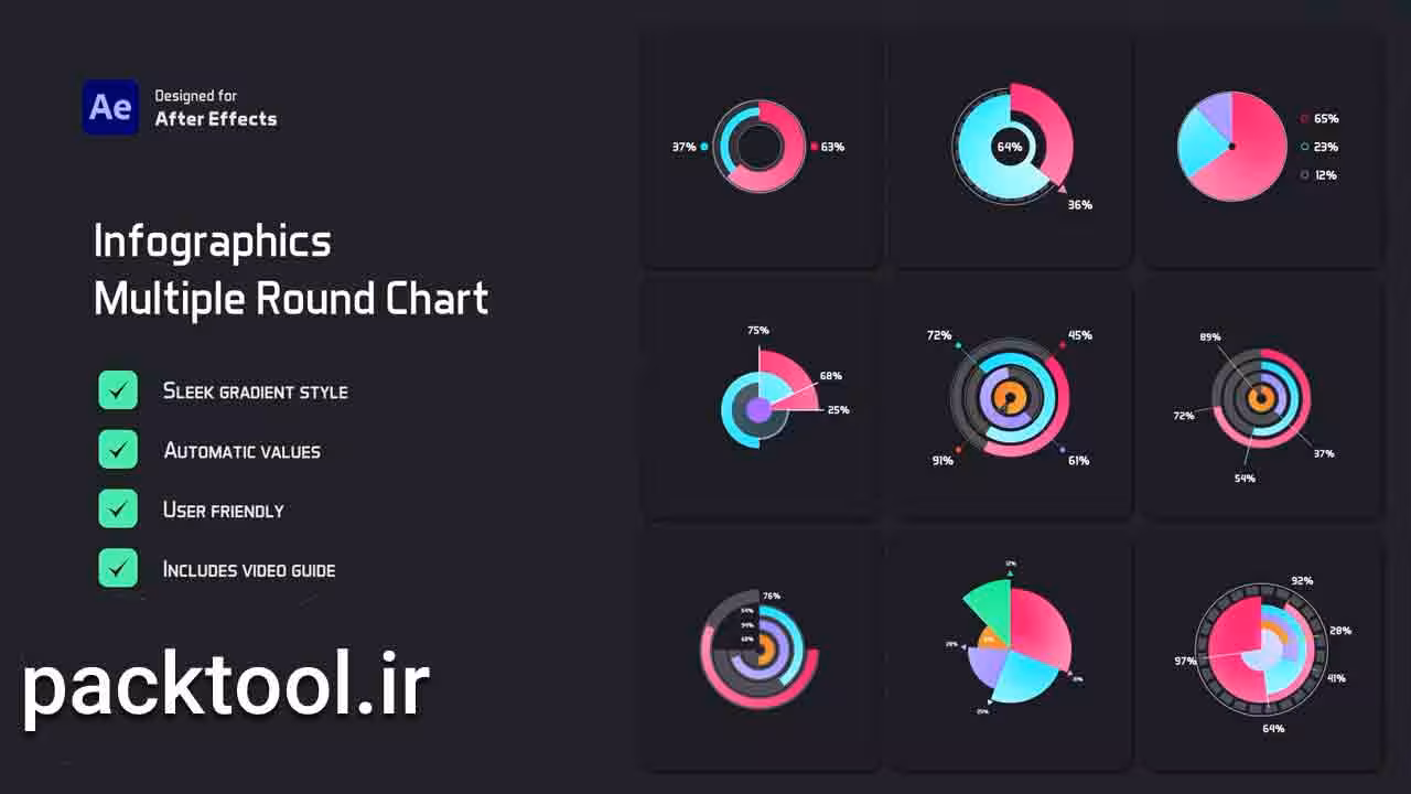 دانلود پروژه آماده اینفوگرافیک نمودار گرد چندگانه افتر افکت Multiple Round Chart Infographics - پک تول