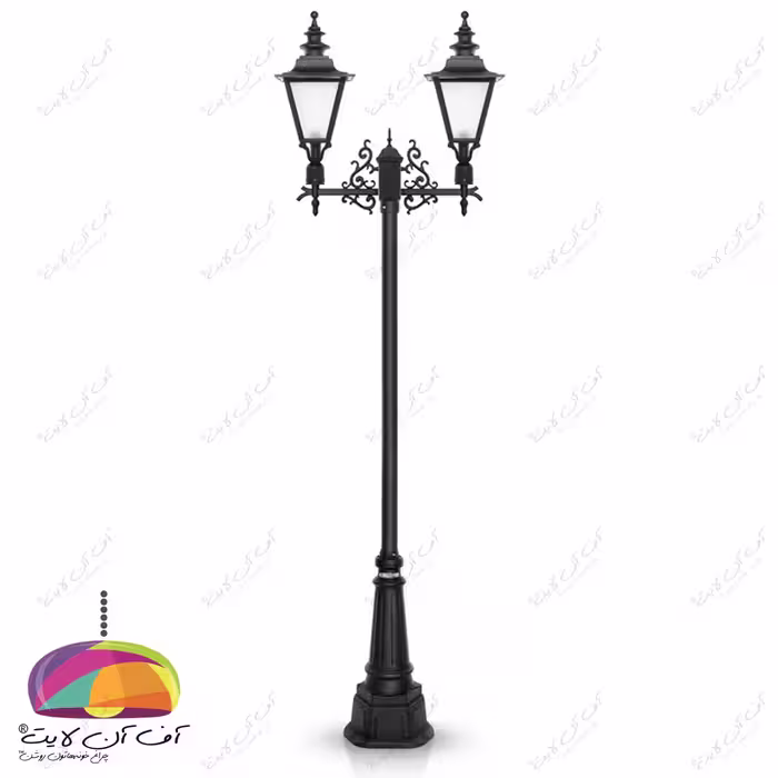 چراغ پارکی دو شعله مدل انگلیسی شاخه رز پایه صنوبر شب تاب