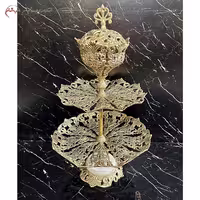 ظرف میوه خوری و شکلات خوری برنزی سه طبقه طرح گل لاله پایه سنگی