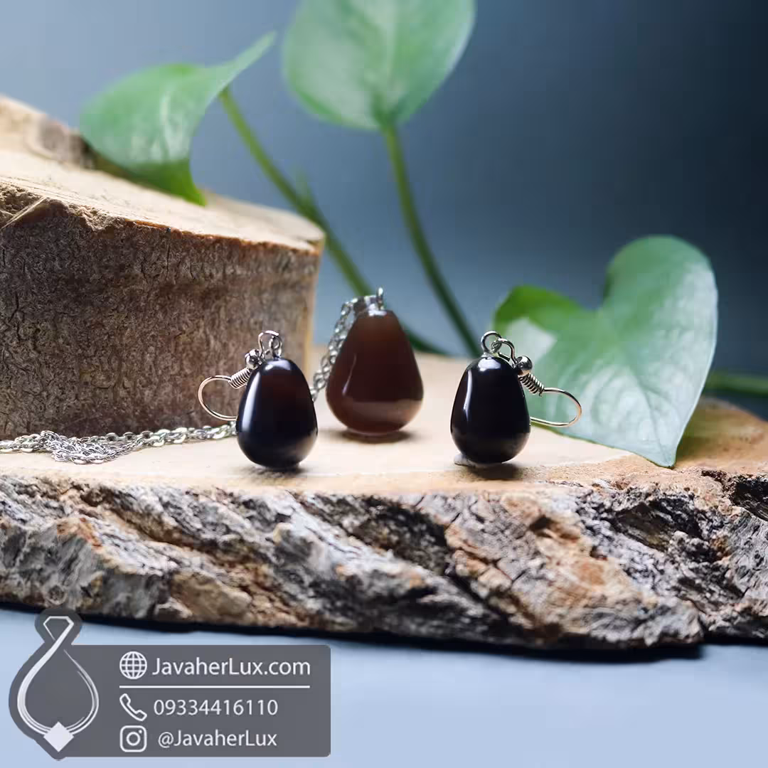 نیم ست سنگ عقیق سیاه اونیکس اصل و طبیعی _ کد : 400384