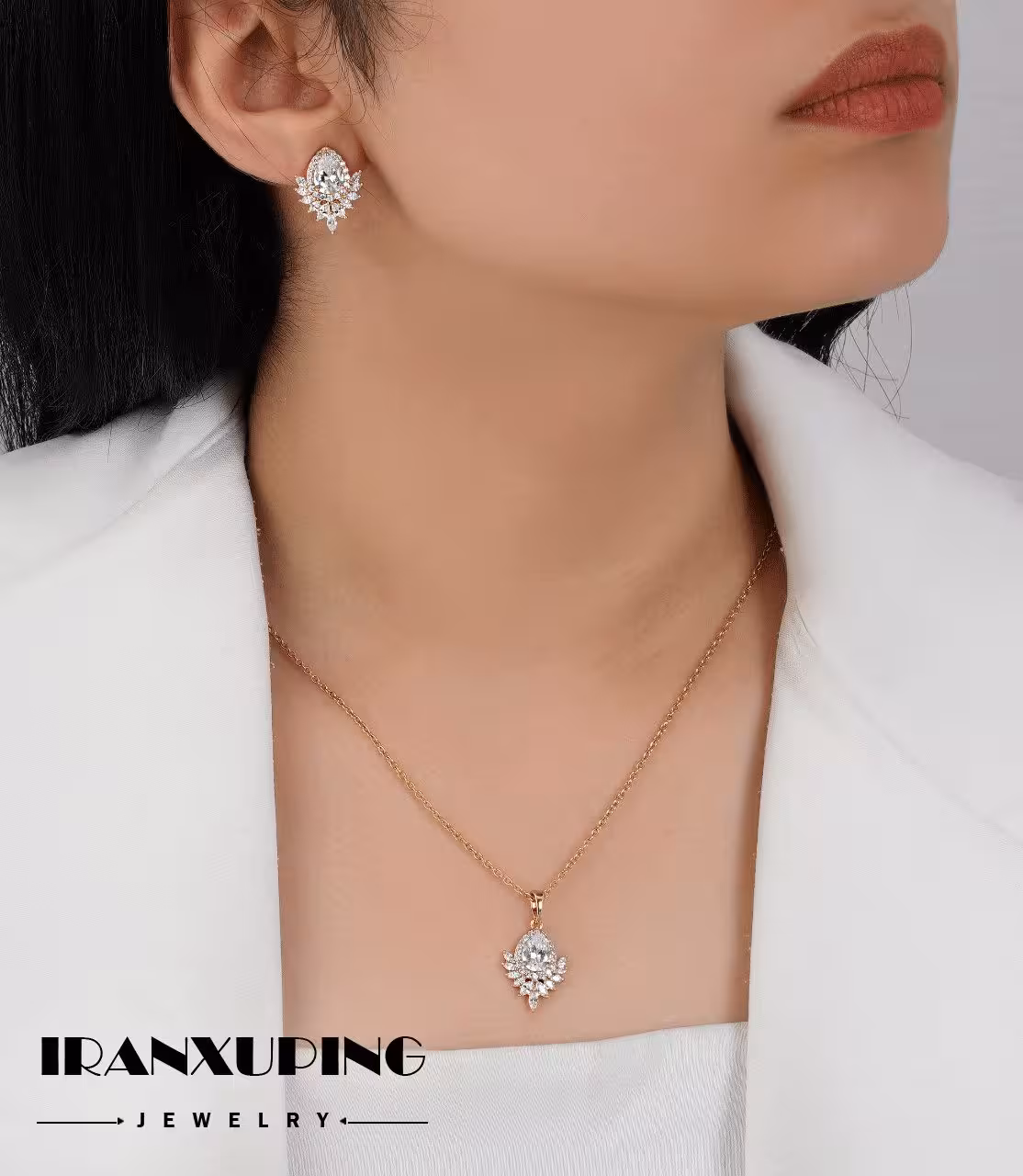 نیم ست بدون زنجیر ژوپینگ اصل با روکش طلا 24 عیار کد XPH46240