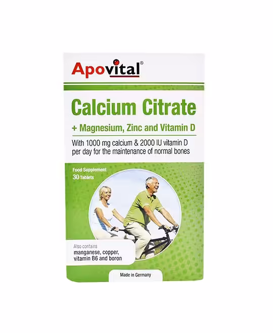 کلسیم سیترات منیزیم زینک و ویتامین دی آپوویتال 30 عددی