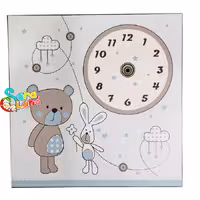 ساعت دیواری کودک طرح خرس و خرگوش آبی