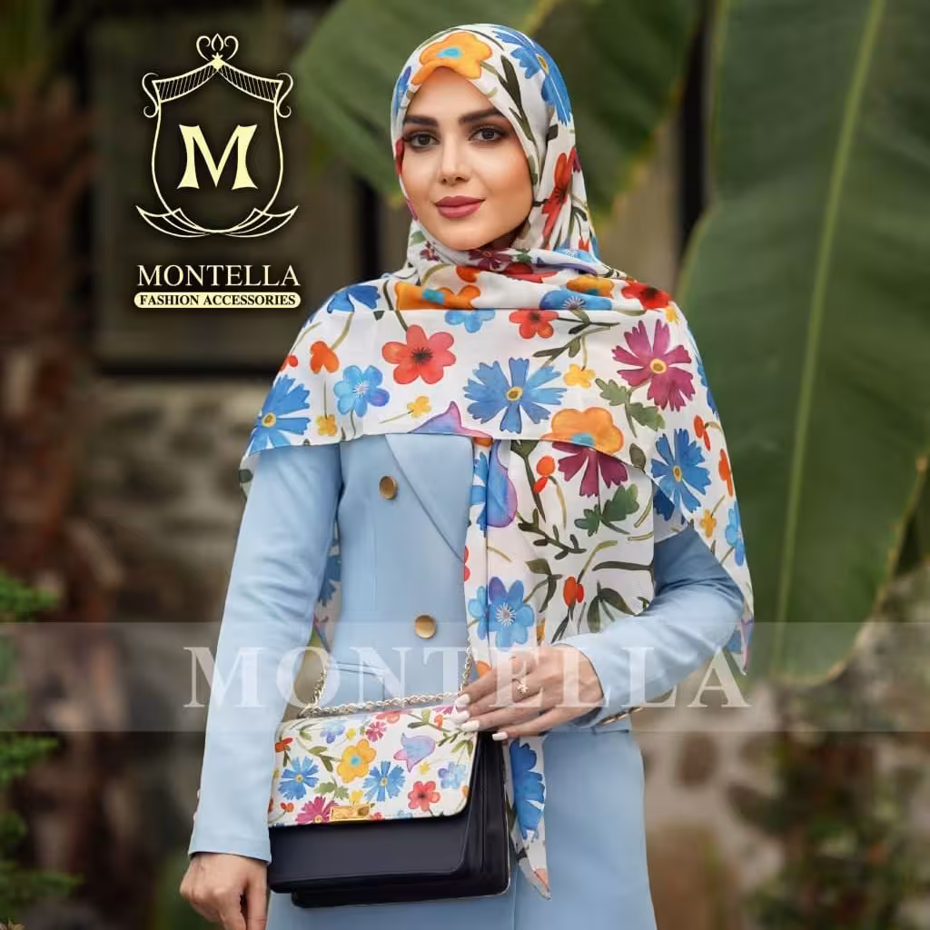 ست کیف و روسری آبرنگی  گل گلی با کیف پاسپورتی 