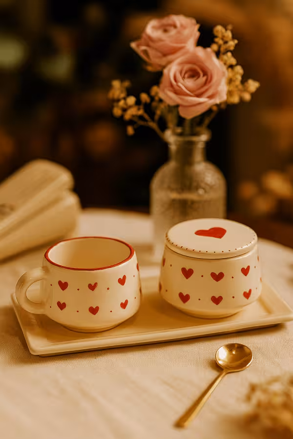 ست فنجان و قندان سرامیکی زیره دار