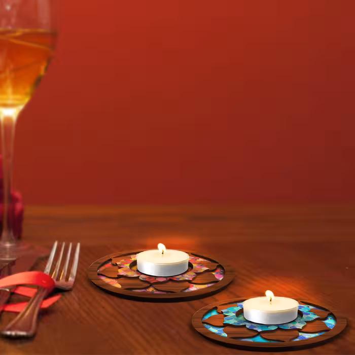 شمعدان مدل گل نیلوفر طرح کاشی مجموعه 2 عددی