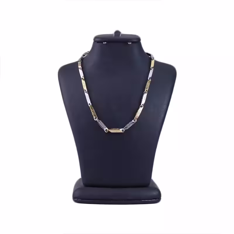 زنجیر استیل مردانه کبریتی نقره ای طلایی طرح ورساچه 4031