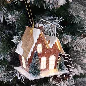 کلبه برفی دکوری چراغدار مدل اویز درخت کریسمس