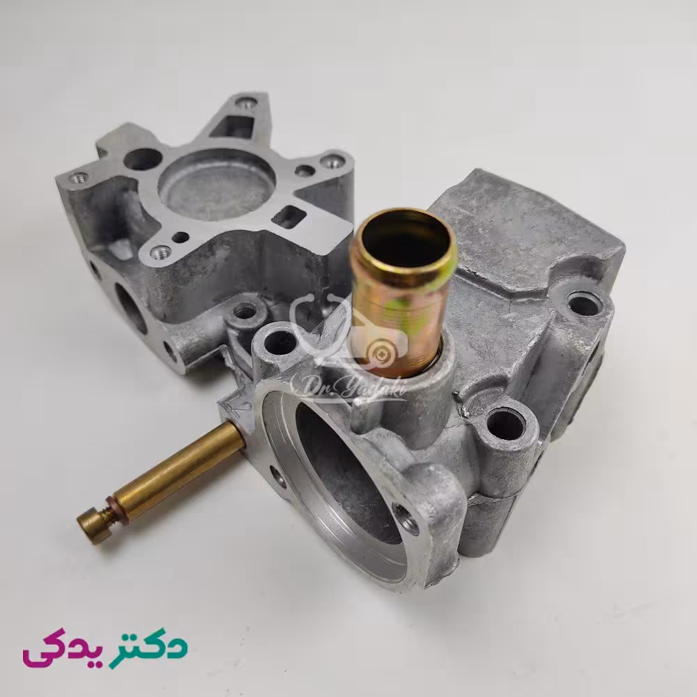 پوسته ترموستات (هوزینگ) 405، پارس (پرشیا)، سمند (موتورXU7) بدون سوراخ سنسور میل سوپاپ با لوله آب بخاری و هواگیری شرکتی ایساکو اصل 0370601406